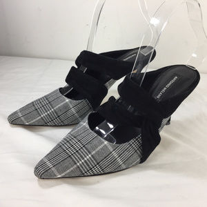 Antonio Melani 7.5 Black White Plaid Mules heels